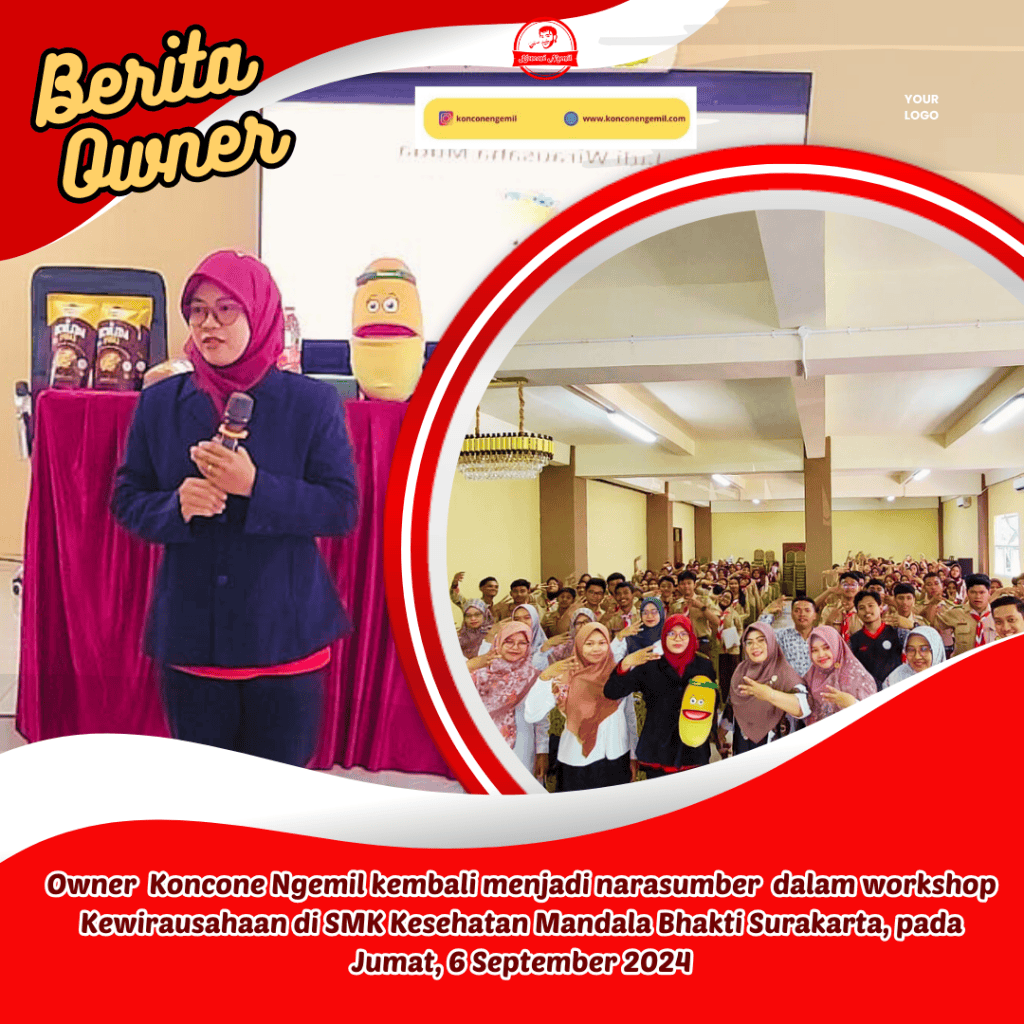 Owner Produsen Emping Melinjo Solo Koncone Ngemil, Elliyina, menjadi narasumber Workshop Kewirausahaan di SMK Kesehatan Mandala Bhakti Surakarta pada Jumat, 6 September 2024